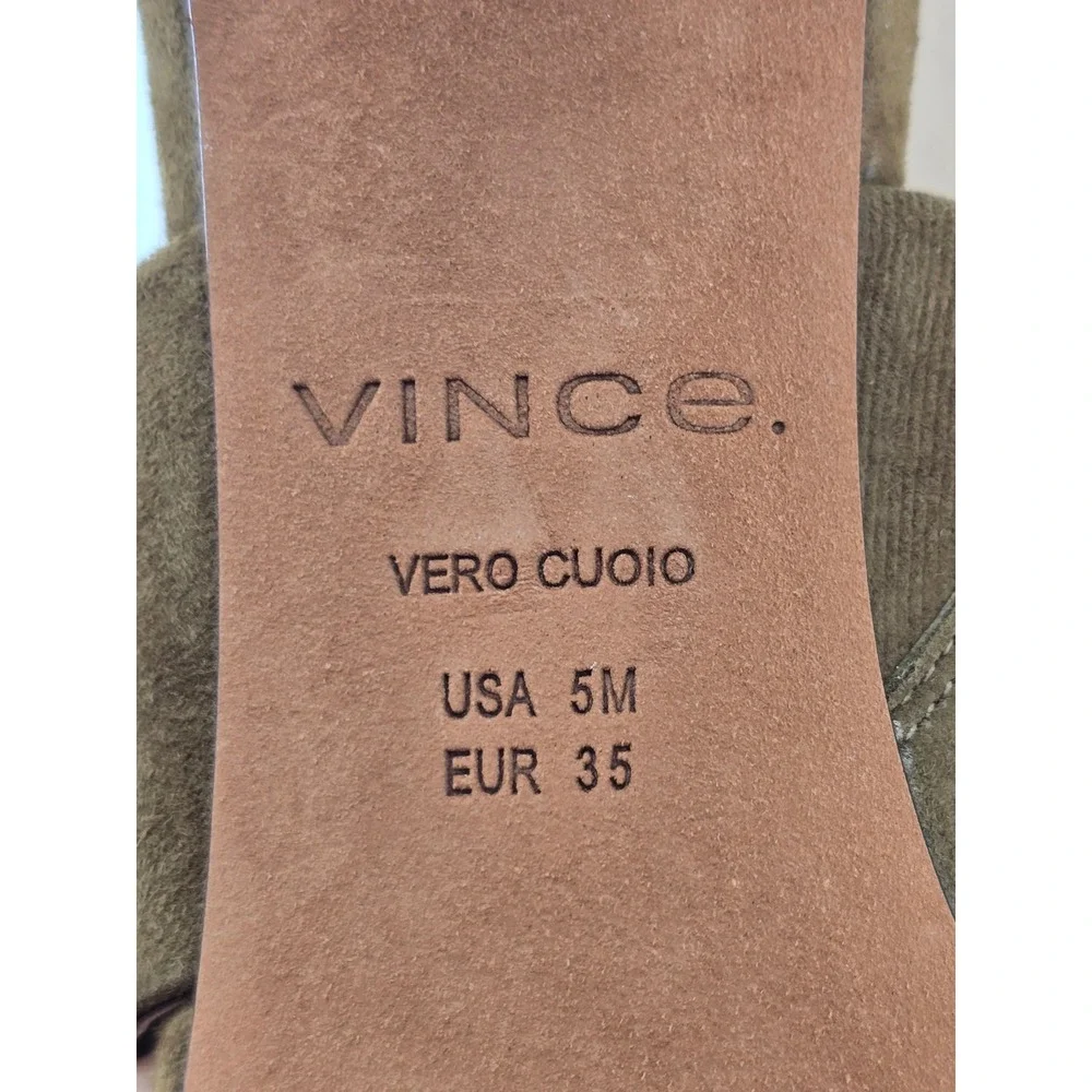 Vince Suzie Kitten Heel Sandals Womens 5 Olive Green Suede Toe Ring - NEW
